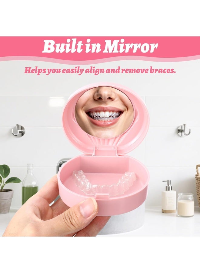 Retainer Case With Mirror, Aligner Case Mouth Guard Holder, Durable Hygienic Dental Storage Container for Travel Carrying Protecting Braces Partial Dentures (Pink) - Image 5